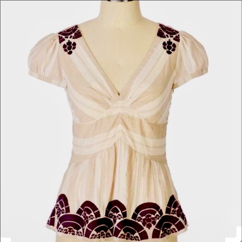 Anthropologie Lithe midnight sun embroidered top